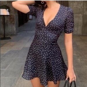 Realisation Par Ozzie Navy White Stars 100% Silk Dress